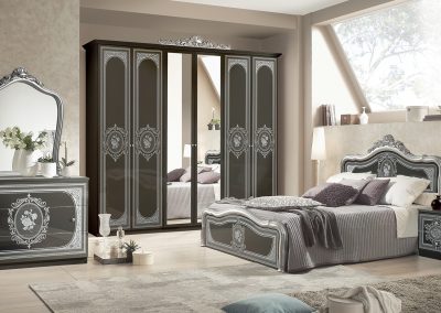 Alice hálószoba fekete-ezüst 6 ajtós szekrénnyel
